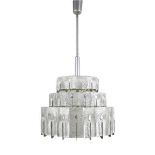 Vintage Three-Tier Glass Pendant Light by Rupert Nikoll, 1950 For Sale
