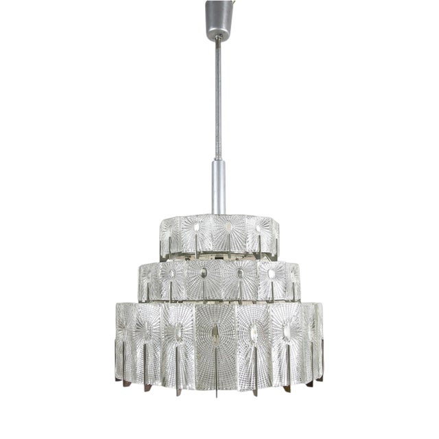 Vintage Three-Tier Glass Pendant Light by Rupert Nikoll, 1950 For Sale