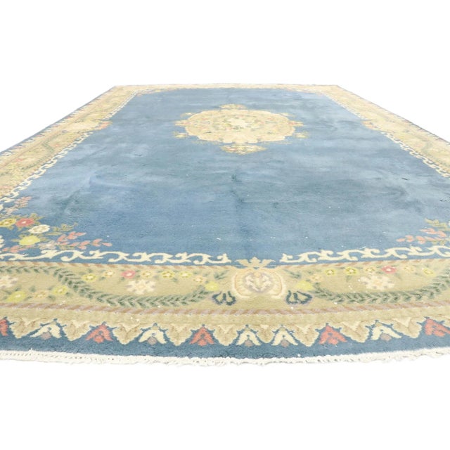 Indian Oversized Vintage Blue Indian Floral Rug - 11'09 X 17'10 For Sale - Image 3 of 8