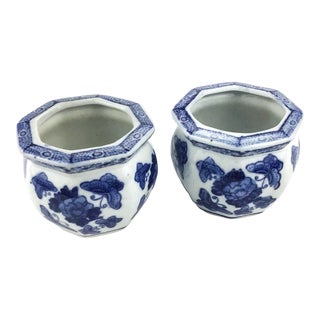 Hand Painted Underglazed Porcelain Miniature Planters - a Pair For Sale