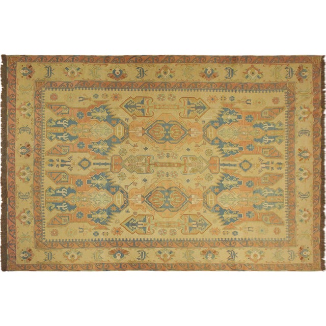 1980s Tribal Soumakh Lt. Tan/Orange Wool Rug - 10'5 X 12'3 For Sale - Image 11 of 12