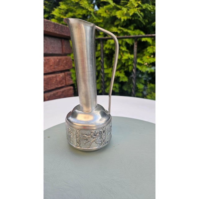 Pewter vase, pitcher, or carafe, 1970s, ITB Norway, dimensions: height 22.5 cm, diameter 9.3 cm, opening diameter 4.5 cm.