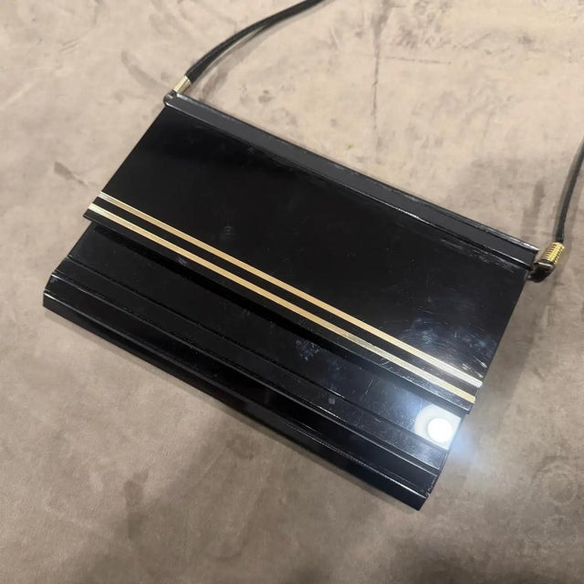 Metal 1970s Black Rodoide, Brass and Leather Italian Evening Bag For Sale - Image 7 of 15