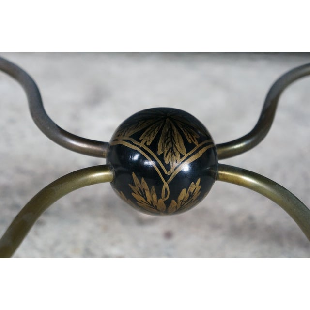 Mid Century Regency Style Ebonized Gold Painted Upholstered Stool Pouf Bench For Sale - Image 16 of 18