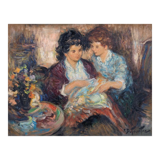 Pierre Eugène Duteurtre Mother & Child #1 Signed Impressionist Oil Painting For Sale