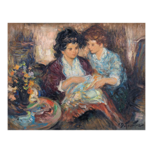 Pierre Eugène Duteurtre Mother & Child #1 Signed Impressionist Oil Painting