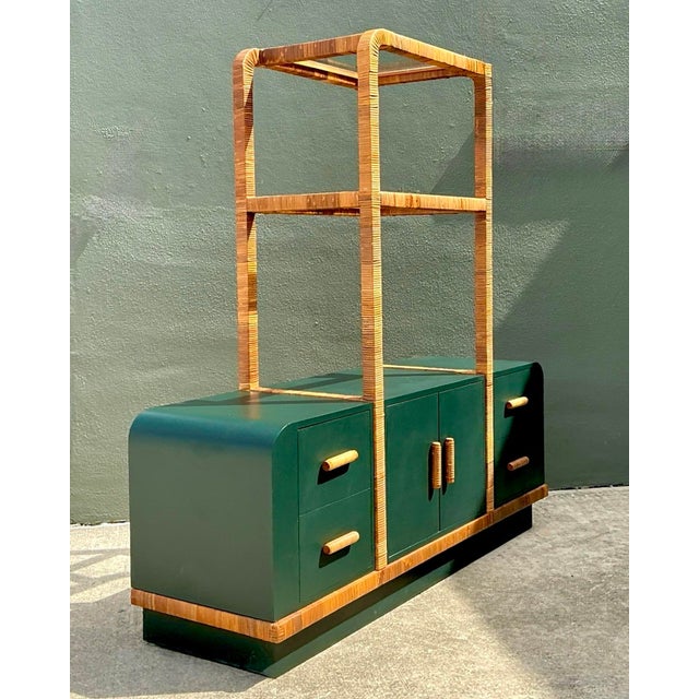 Vintage Wrapped Rattan Etagere and Laminate Credenza For Sale - Image 11 of 12