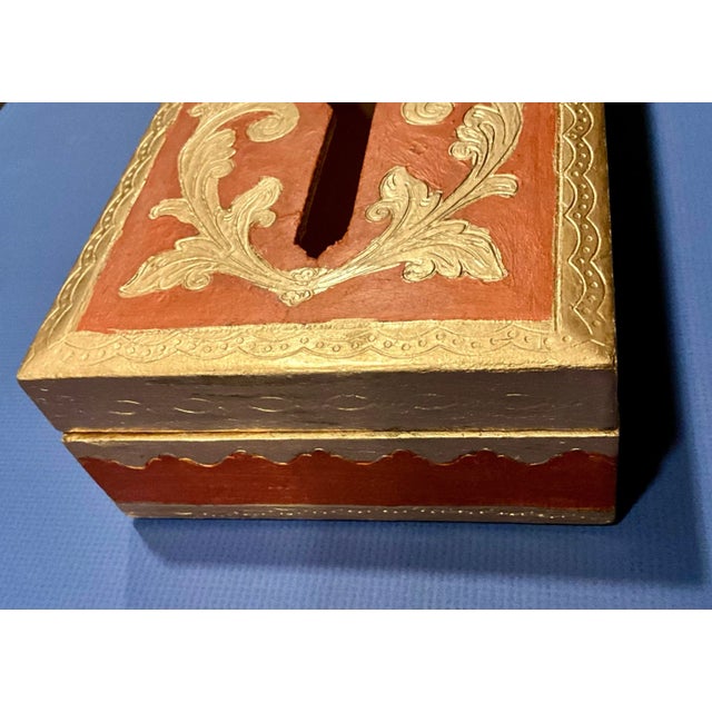 Shabby Chic Vintage Embossed Gilt-Wood Decorative Tissue Box For Sale - Image 3 of 6
