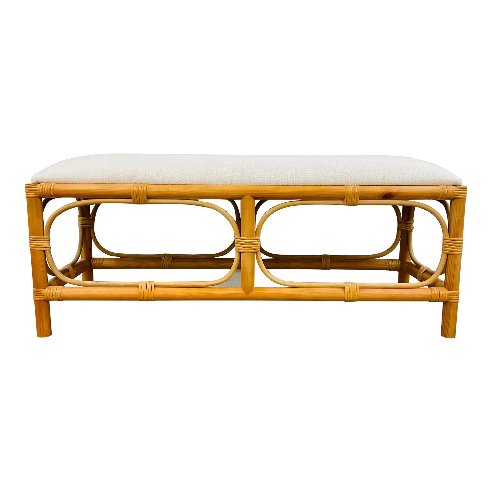 Organic Modern Natural Rattan Laguna Bench | Chairish
