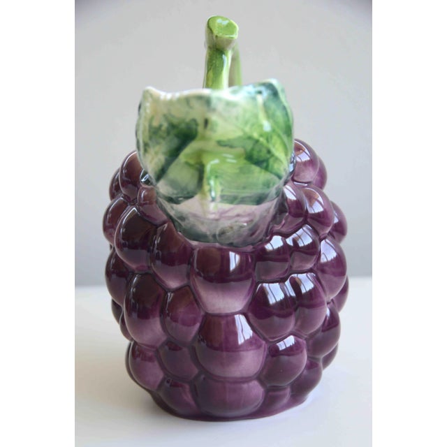 Italian Hand Painted Ceramic Purple and Green Grape Pitcher For Sale - Image 4 of 6