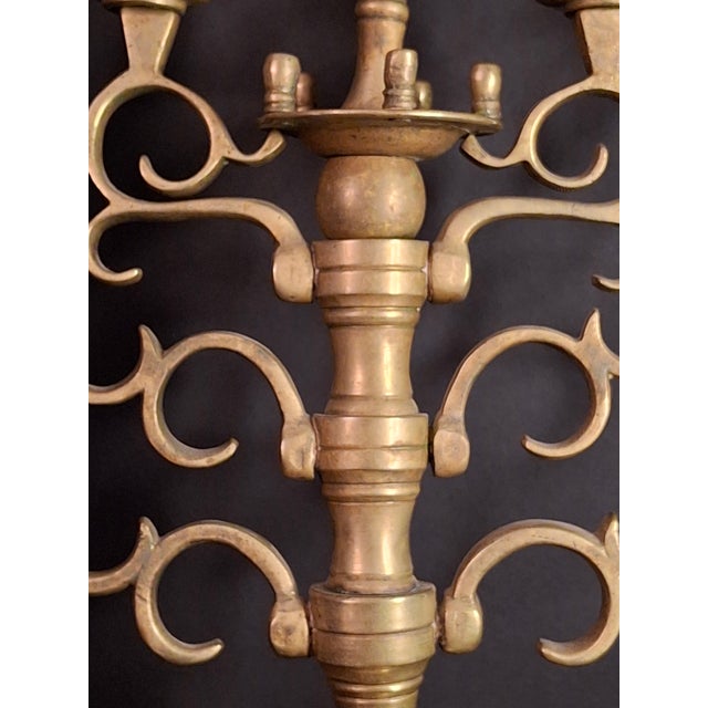 Rare 19thC Antique Polish Brass Menorah Large 22.7" 7 Branch Synagogue Knops For Sale - Image 13 of 18