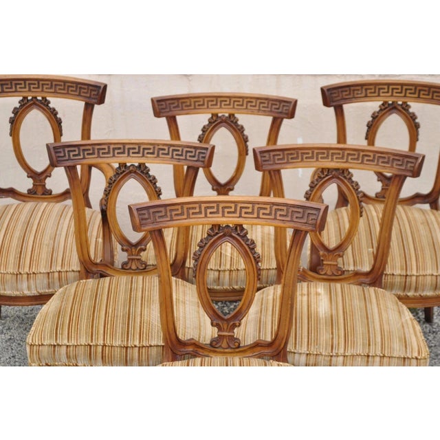 Neoclassical Vintage Italian Neoclassical Style Walnut Greek Key Dining Chairs - Set of 6 For Sale - Image 3 of 12