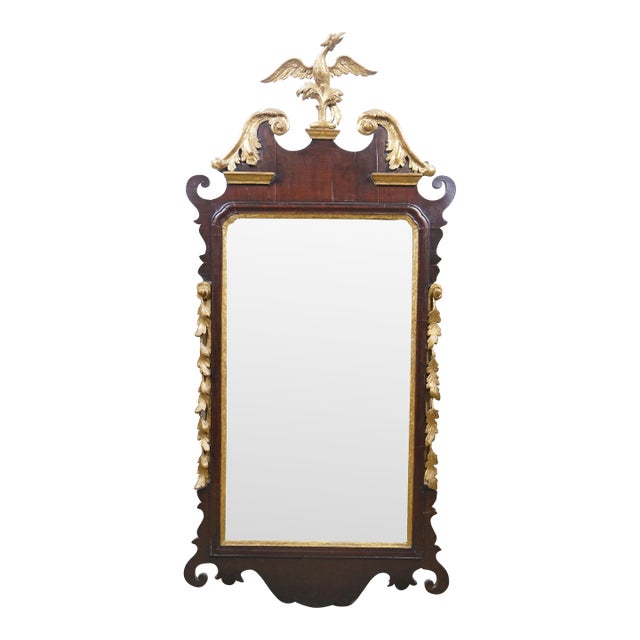 Antique Mahogany Federal Chippendale Gilt Eagle Acanthus Wall Vanity Mirror For Sale