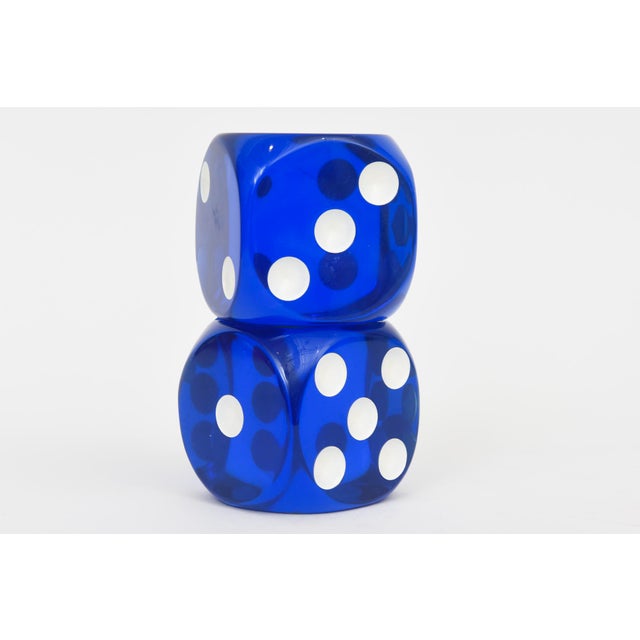 Vintage Royal Blue and White Resin Dice Sculpture Pair of 80's For Sale - Image 4 of 10