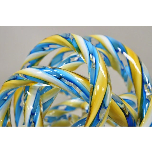 Murano Art Glass Swirl Infinity Love Knot in Blue and Yellow For Sale - Image 4 of 11