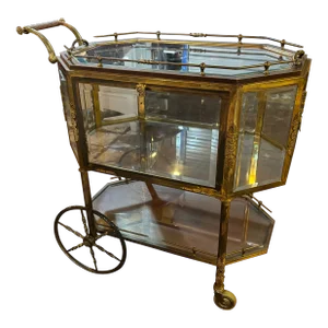 Mid 20th Century Brass and Beveled Glass Tea Cart