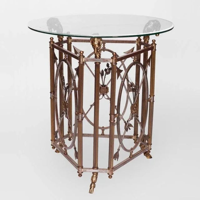 French French Empire Figural Bronzed Metal & Glass Center Table with Ram's Heads 20th Century For Sale - Image 3 of 13