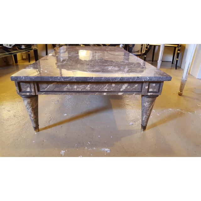 Wood Directoire Style Thick Marble-Top Coffee Table With Matching Faux Marble Base For Sale - Image 7 of 8