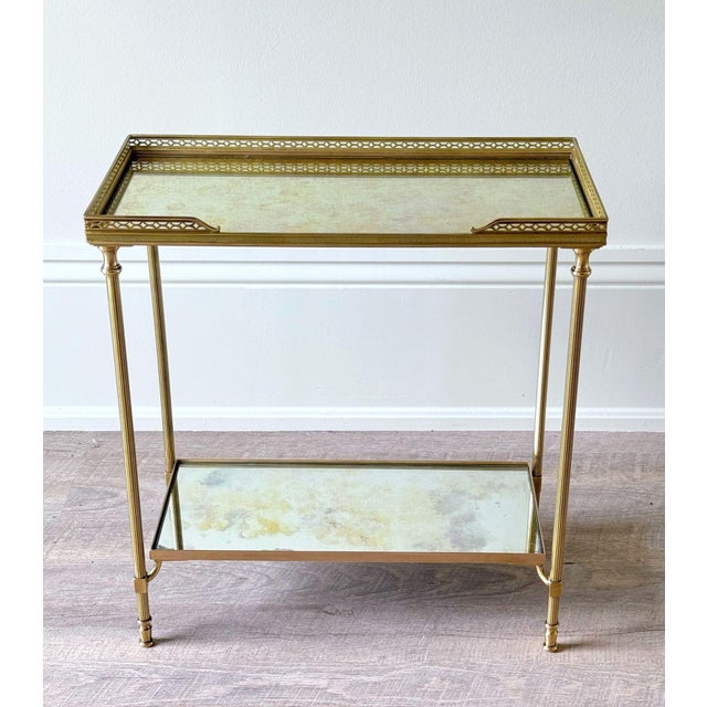 Mid 20th Century Pair of French Mid-Century Brass and Églomisé Two-Tier Side Tables in the Manner of Maison Baguès, Circa 1950–1965. For Sale - Image 5 of 7