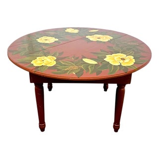 Mid-Century Hand-Painted Magnolia Round Farmhouse Dining Table, 57 Inch For Sale