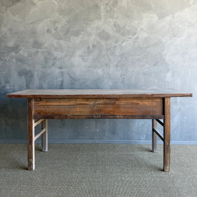Brown Vintage Painted Elm Wood Console Table With Drawers For Sale - Image 8 of 13