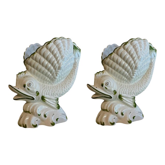 Mid-Century Italian Hollywood Regency Grotto Cachepot / Planter / Figurine W/ Shell & Dolphin For Sale