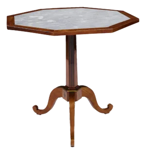 French Marble Inset Parcel Gilt and Ebonized Mahogany Octagonal Table