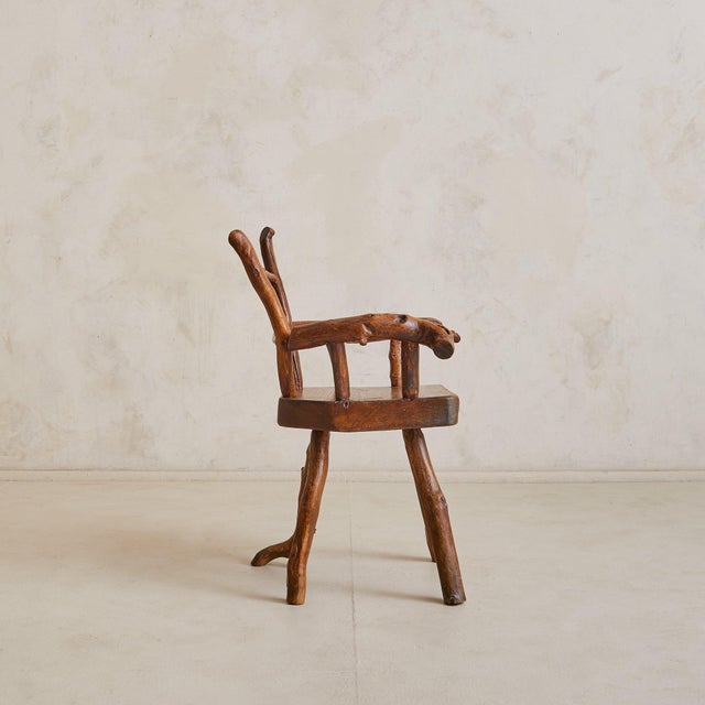 French Folk Art Hand-Carved Wood Armchair, 1960s For Sale - Image 4 of 11