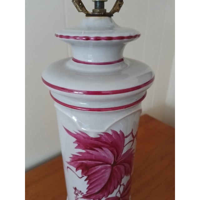 Signed Hand‑Painted Ceramic Floral Lamp With Brass Accents – Vintage Studio Art For Sale - Image 16 of 17