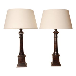 Vintage French Traditional Table Lamps in Cast Iron by Jacques Adnet, 1990s, Set of 2 For Sale