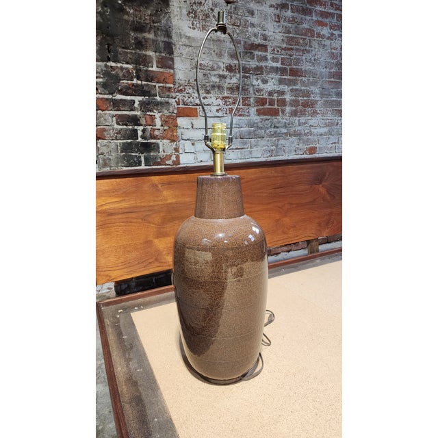 1970s Lee Rosen for Design Technics Monumental Ceramic Table Lamp in Earth-Tone Glaze For Sale - Image 9 of 9