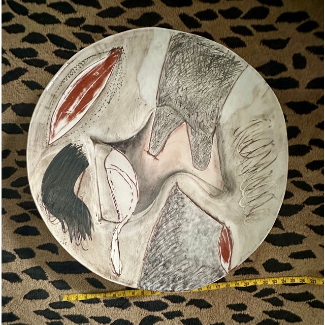 Vintage Patrick Loughran Wall Sculptural Pottery Abstract Horse Art Round Platter • 24" For Sale - Image 4 of 9