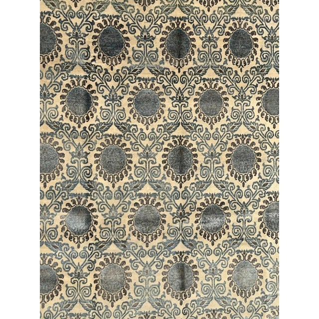 Silk and wool pile genuine hand made very fine Modern style rug -