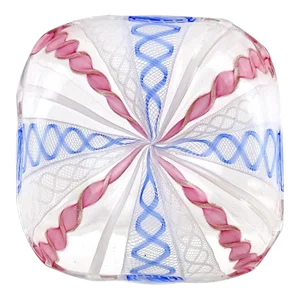 Murano Vintage Blue Pink White Twisting Zanfirico Ribbons Italian Art Glass Bowl Trinket Ring Dish