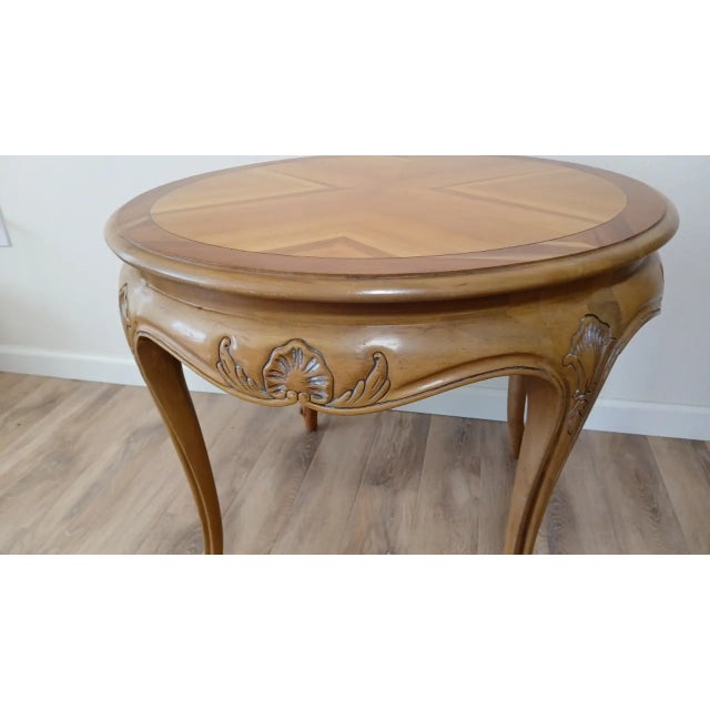 Country French Round Walnut Accent Table For Sale - Image 4 of 6