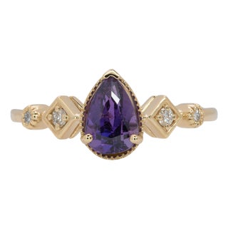 1.1Ct Purple Sapphire Ring With Earth Mined Diamonds: Solid 14k Gold, Size 6.75 For Sale