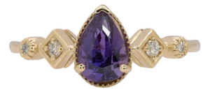1.1Ct Purple Sapphire Ring With Earth Mined Diamonds: Solid 14k Gold, Size 6.75