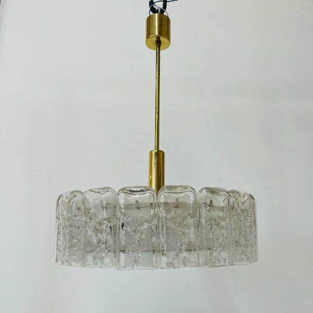 Small Circular German Mid-Century Modern Ice Glass Chandelier / Pendant, 1970s For Sale - Image 12 of 12