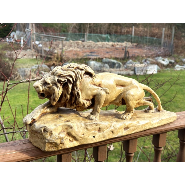 Mid-Century Modern Mid Century Plaster Sculpture – Crouching Lion “Lion L’Affût” After Isidore Bonheur For Sale - Image 3 of 11