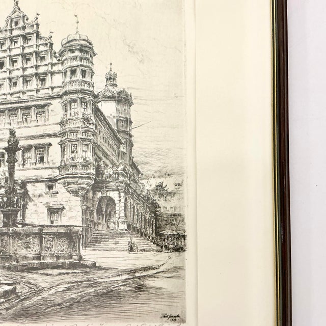 1919 Antique German Architectural Original Print Etching Artist Signed Proof, Rothenburg. For Sale - Image 11 of 15
