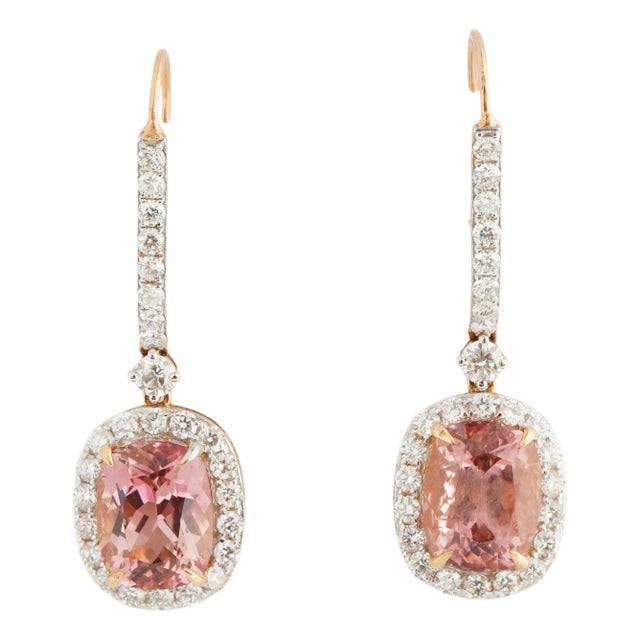 Natural diamond 1.74cts & pink tourmaline 7.17cts earring in 18k gold For Sale