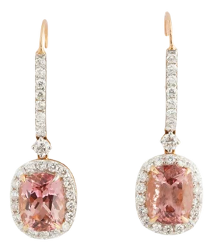 Natural diamond 1.74cts & pink tourmaline 7.17cts earring in 18k gold