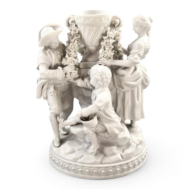 French Biscuit Porcelain Centrepiece Group with Floral Garlands, 1800s For Sale - Image 12 of 12