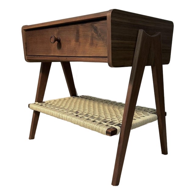 Mid Century Modern Walnut Bedside Nightstand For Sale