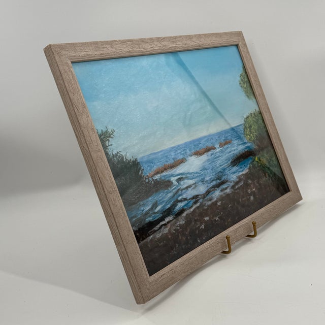 Turquoise Michael S. Davis Tampa Bay Estuary Signed Coastal Landscape Pastel Painting For Sale - Image 8 of 12