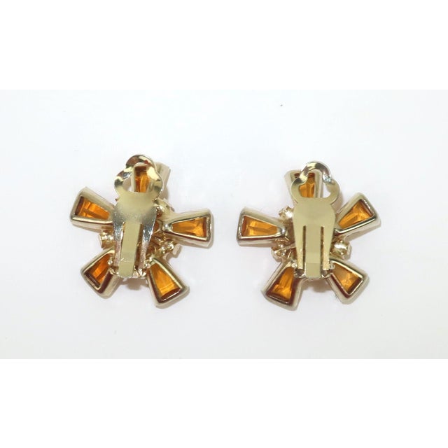 1960's Amber Crystal & Rhinestone Starburst Earrings For Sale - Image 9 of 12