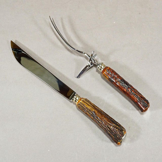 Vintage Stag Horn Carving Set by Anton Wingen, Solingen Chairish