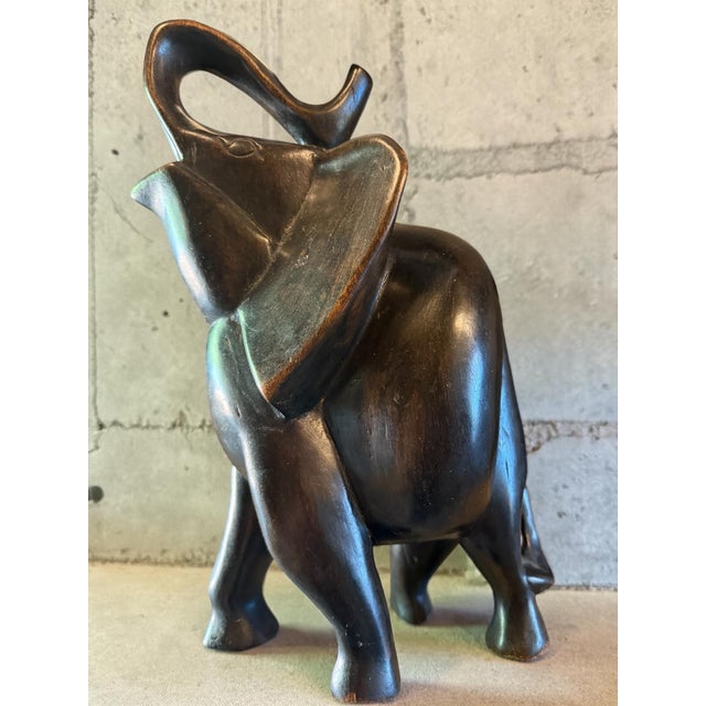 1970s Mid Century Hand-Carved Dark Hardwood Elephant, 1970s For Sale - Image 5 of 5