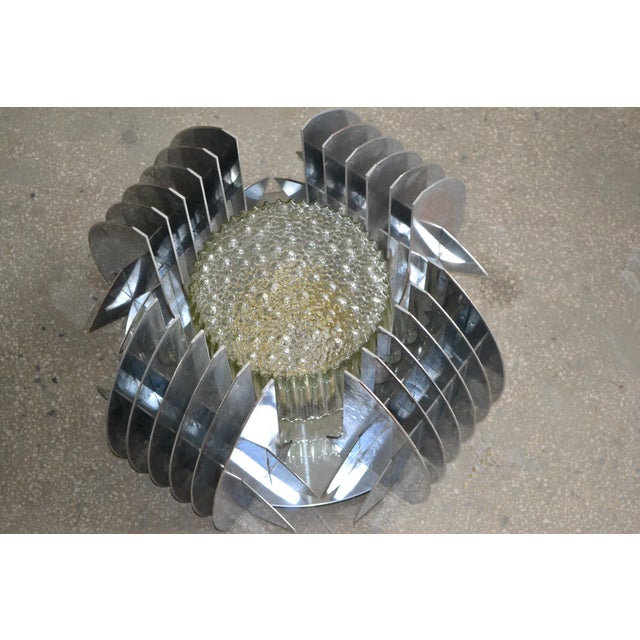 Industrial Brutalist Aluminium Ceiling Light with Handmade Textured Glass, 1980 For Sale - Image 3 of 14