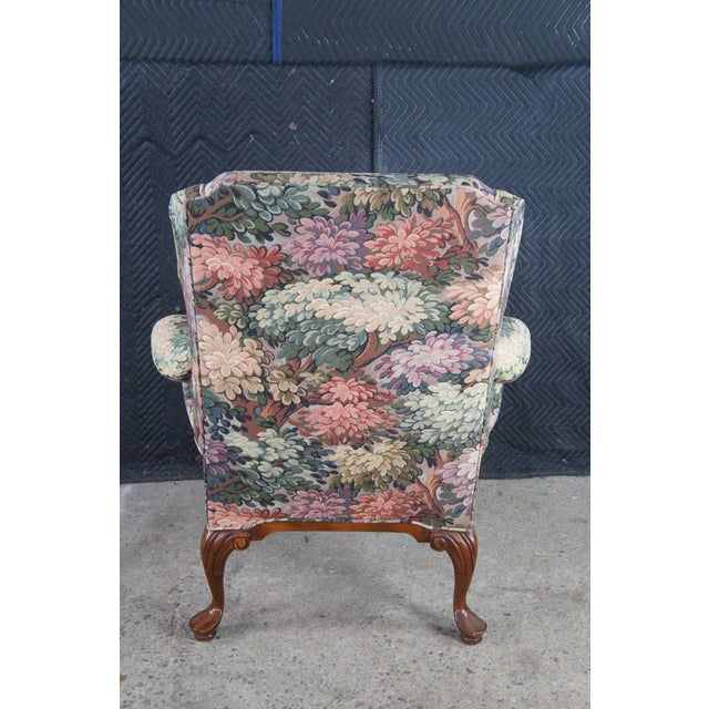 2 Vintage Drexel Traditional Classics Queen Anne Mahogany Wingback Arm Chairs For Sale - Image 6 of 13